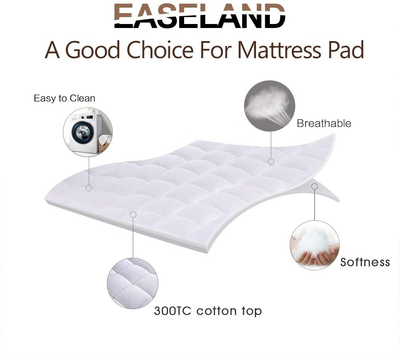 EASELAND California King Mattress Pad Pillow Top Mattress Cover Quilted Fitted Mattress Protector Long Cotton Top 8-21" Deep Pocket Cooling Mattress Topper (72x84 Inches, White)