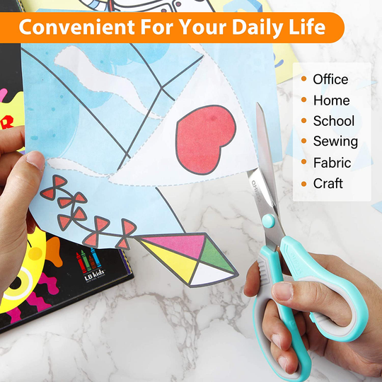 Scissors QMVESS 8" Multipurpose Scissors 3-Pack Sharp Blade Comfort Grip Handle Scissors for Office Home School Craft Supplies Scissors for Crafting (Yellow,Green,Purple)