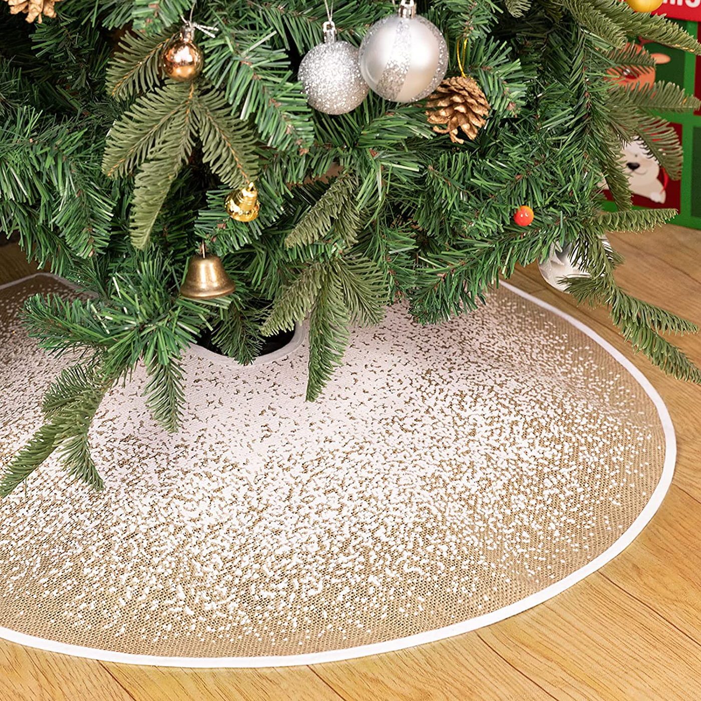 30" or 48" Glitter Snowflake Burlap Christmas Tree Skirt