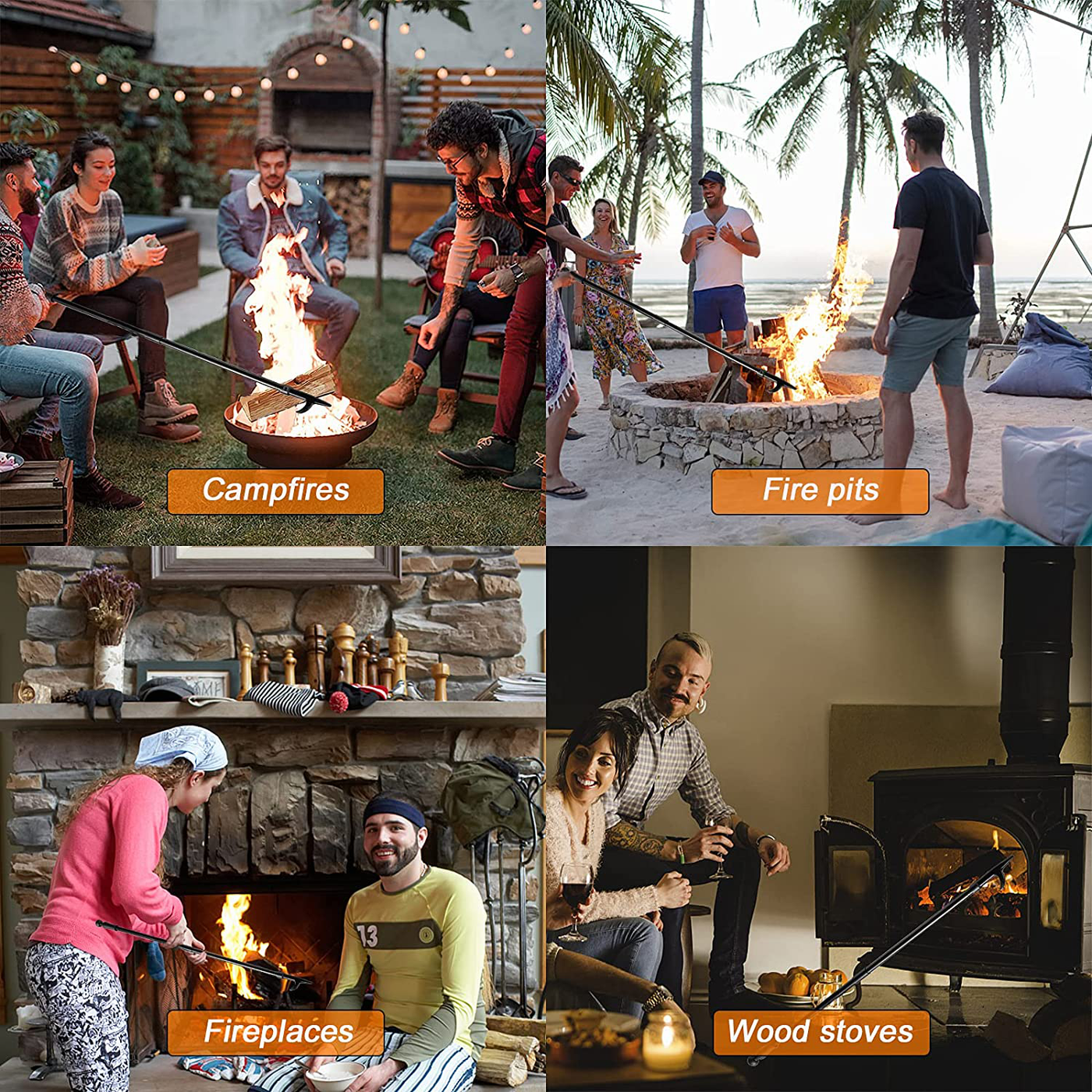 BsBsBest Fire Poker for Fire Pit, 45.99 Inch Extra Long Portable Campfire Poker for Fireplace, Camping, Wood Stove, Outdoor and Indoor Use, Rust Resistant Stainless Steel Silver Finish