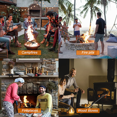 BsBsBest Fire Poker for Fire Pit, 45.99 Inch Extra Long Portable Campfire Poker for Fireplace, Camping, Wood Stove, Outdoor and Indoor Use, Rust Resistant Stainless Steel Silver Finish