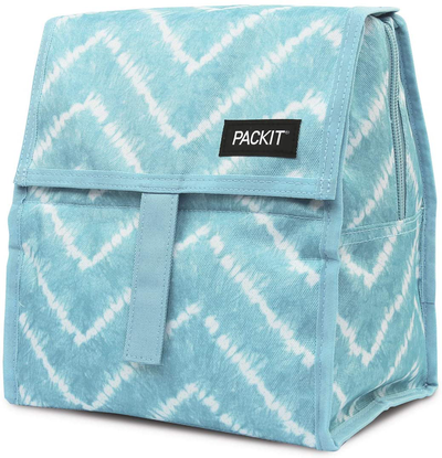 PackIt Freezable Lunch Bag with Zip Closure, Aqua Tie Dye