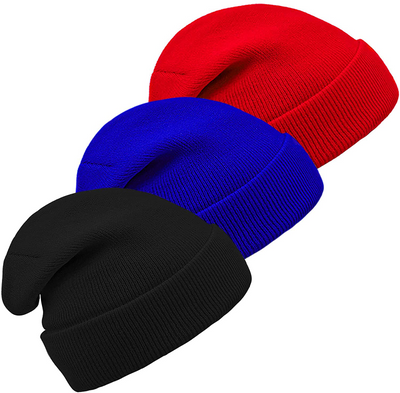 3 Pack Winter Knitted Cuffed Beanie Hats 