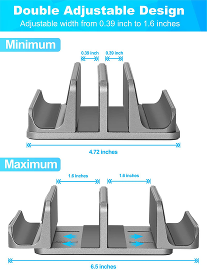 JARLINK Adjustable Vertical Laptop Stand, Desktop Stand Adjustable Laptop Holder with 2 Slots (up to 17.3 inches), Compatible with All MacBook Pro/Air/Microsoft Surface, Newly Designed, (Gray)