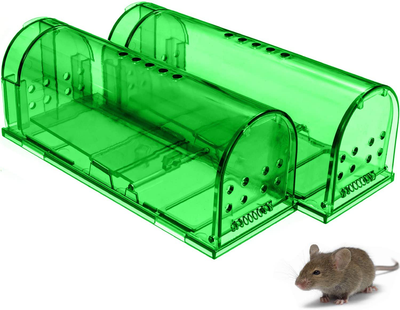 CaptSure Original Humane Mouse Traps, Easy to Set, Kids/Pets Safe, Reusable for Indoor/Outdoor use, for Small Rodent/Voles/Hamsters/Moles Catcher That Works. 2 Pack (Small (Green))