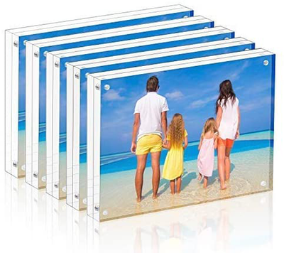 Meetu Acrylic Picture Frame 5x7,Clear Freestanding Double Sided 20mm Thickness Frameless Magnetic Photo Frames Desktop Display with Gift Box Package(5 Pack)