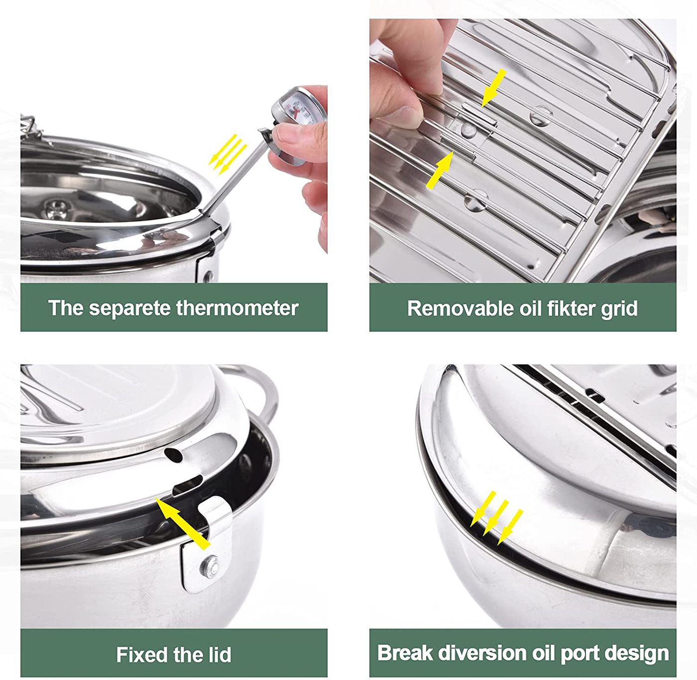 Prodent Oil Fryer Frying Pot,Non-stick Stainless Steel Deep Fryer Pot with Thermometer and Oil Drip Rack Lid,Tempura Fryer Pan with Handle for Home Fry Chicken Chips Fish Shrimp(9.4inch,silver)