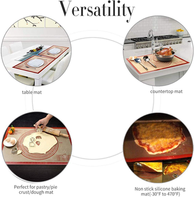 Large Silicone Pastry Baking Mat with Measurements,16 x 26 Inch Silicone Fondant Sheet, Non-Slip Mat Sticks to Countertop for Rolling Dough ，Pie and Baking Mat By Folksy Super Kitchen (16x26, Red)