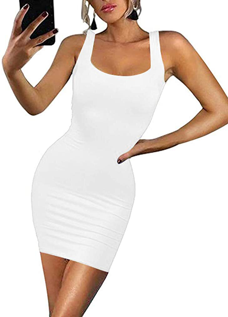 LAGSHIAN Women's Sexy Bodycon Tank Dress Sleeveless Basic Midi Club Dresses