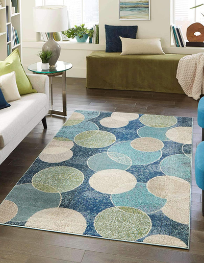 Unique Loom Chromatic Collection Modern Abstract Rustic Area Rug, 5' x 8', Blue/Beige