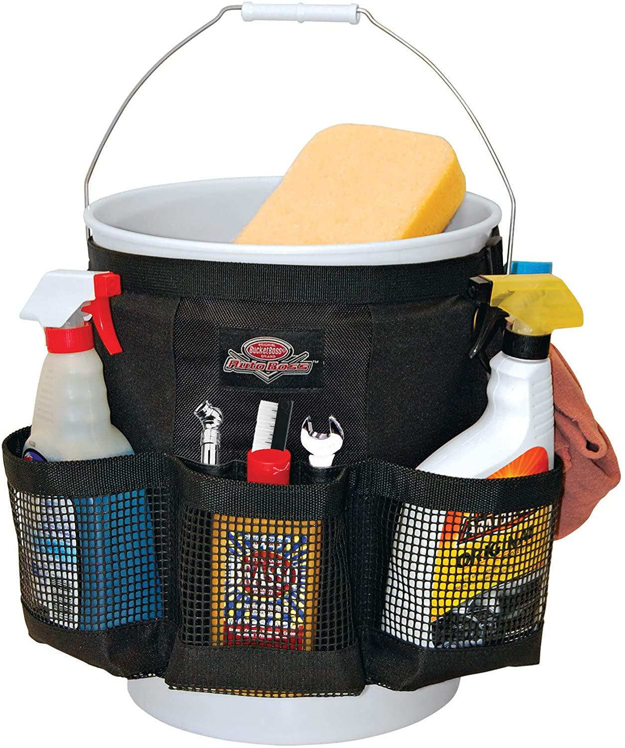 Auto Boss Wash Boss Organizer for a 5 Gallon Bucket, with Fast-Drying, Exterior Mesh Pockets for Car Wash Supplies