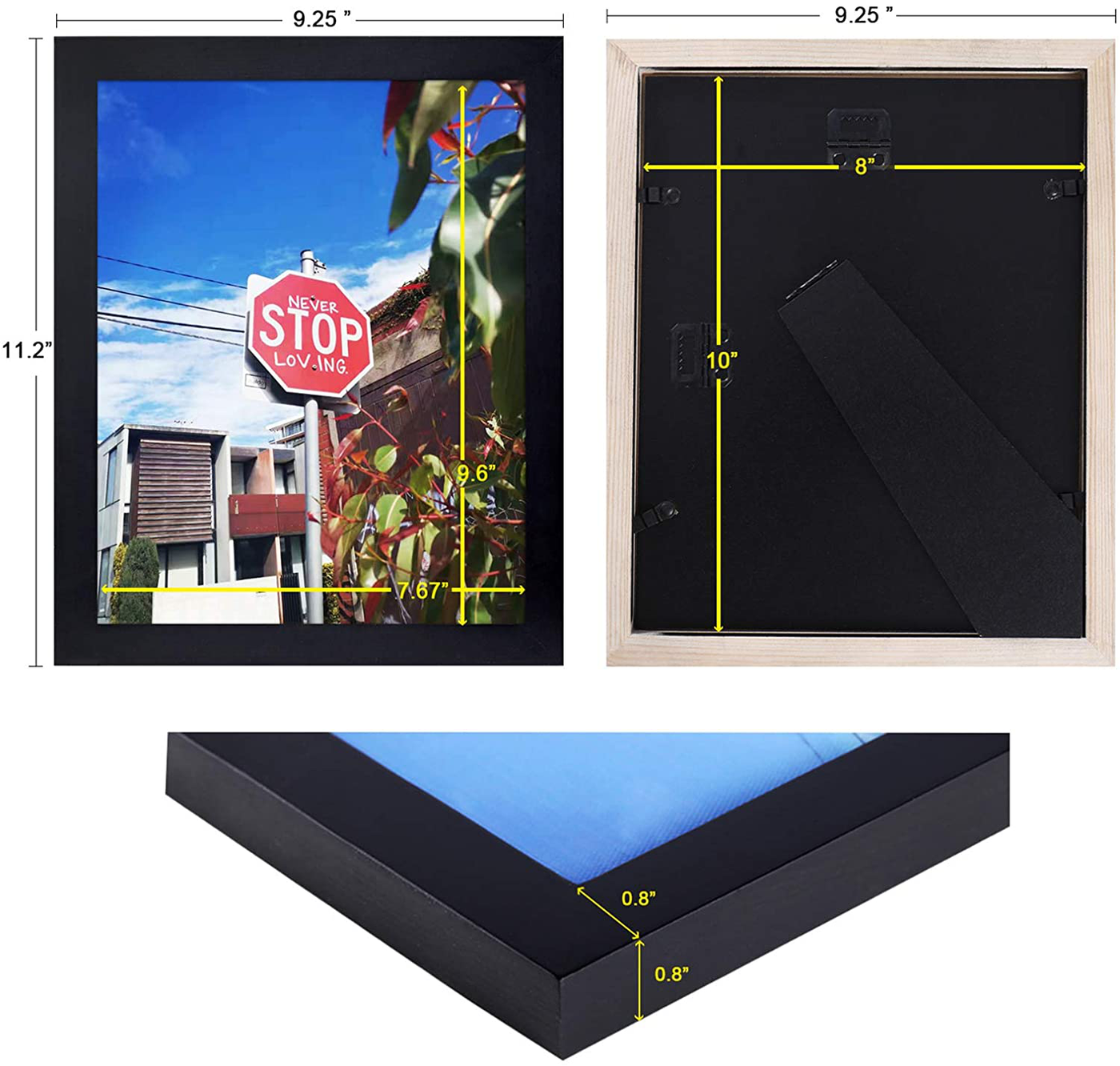 8x10 Picture Frame Set of 3 ,Made of Wood, Wall Mount Vertically or Horizontally-Photo Frame Poster Frames, Wall Mount or Tabletop Use, Black(8x10)