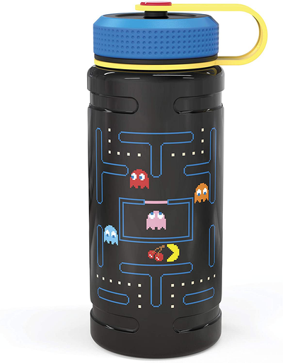 Zak Designs Pac-Man Stainless Steel Vacuum Insulated Water Bottle - Rugged Sports Water Bottle Easy Grip and Keeps Drinks Cold (24 oz, Pac-Man)