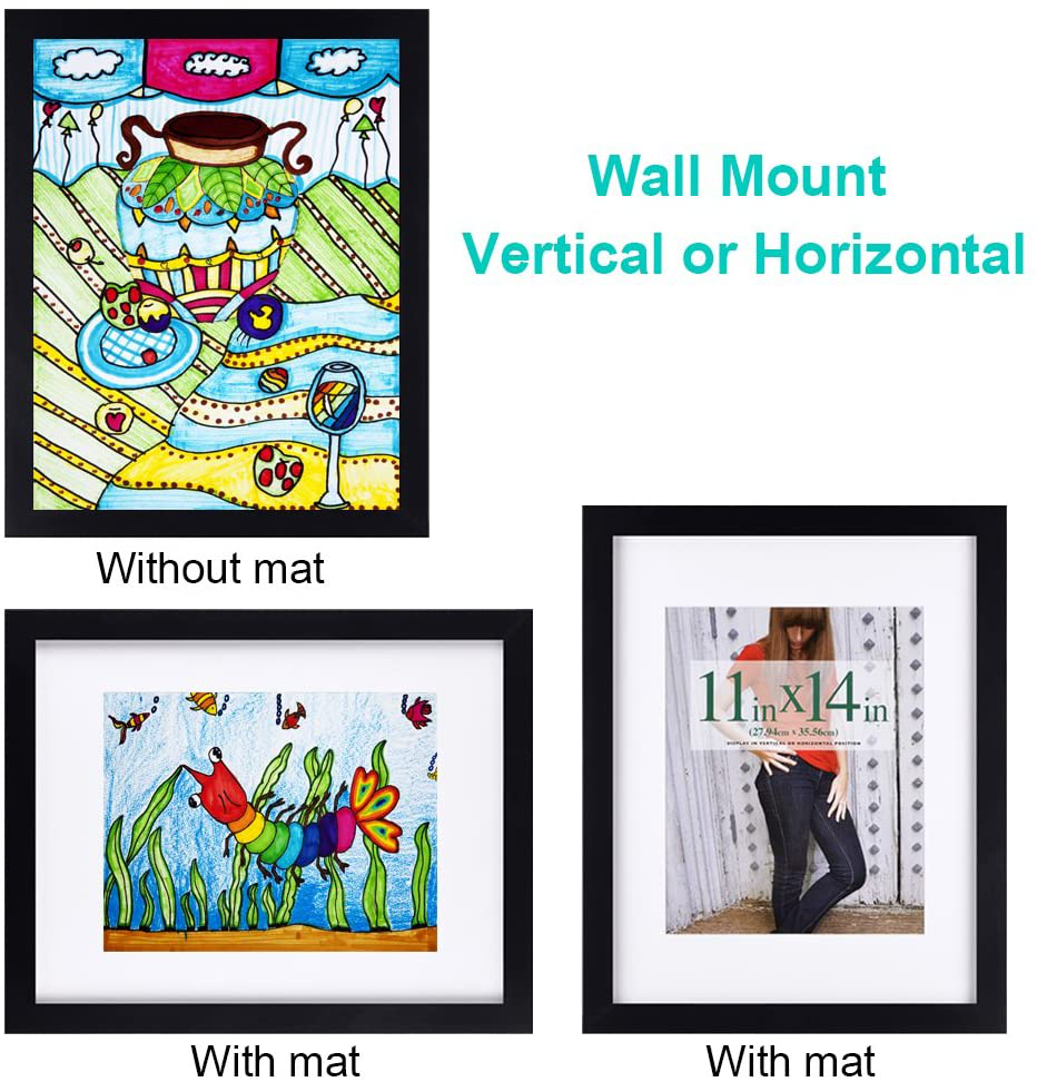 11x11 inch Picture Frame Made of Solid Wood and High Definition Glass Display Pictures 8x8 with Mat or 11x11 Without Mat for Wall Mounting Photo Frame Jazz Blue