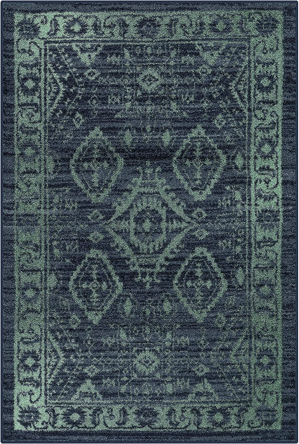 Maples Rugs Georgina Traditional Area Rugs for Living Room & Bedroom [Made in USA], 3'4 x 5, Navy/Green