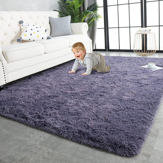 TWINNIS Super Soft Shaggy Rugs Fluffy Carpets 4x5.9 Feet, Indoor Modern Plush Area Rugs for Living Room Bedroom Kids Room Nursery Home Decor, Upgrade Anti-Skid Durable Fuzzy Rug, Grey Purple