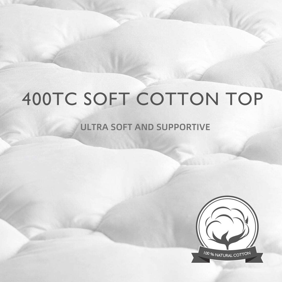 TEXARTIST California King Mattress Pad Cover Cooling Mattress Topper 400 TC Cotton Pillow Top Mattress Cover Quilted Fitted Mattress Protector with 8-21 Inch Deep Pocket