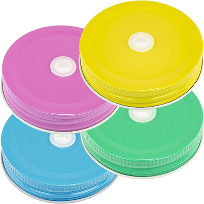 Southern Homewares Pastel Colored Mason Jar Lids With Hole Set of 4 Jar Lids Kids Colorful Jar Lids with Drinking Straw Holes