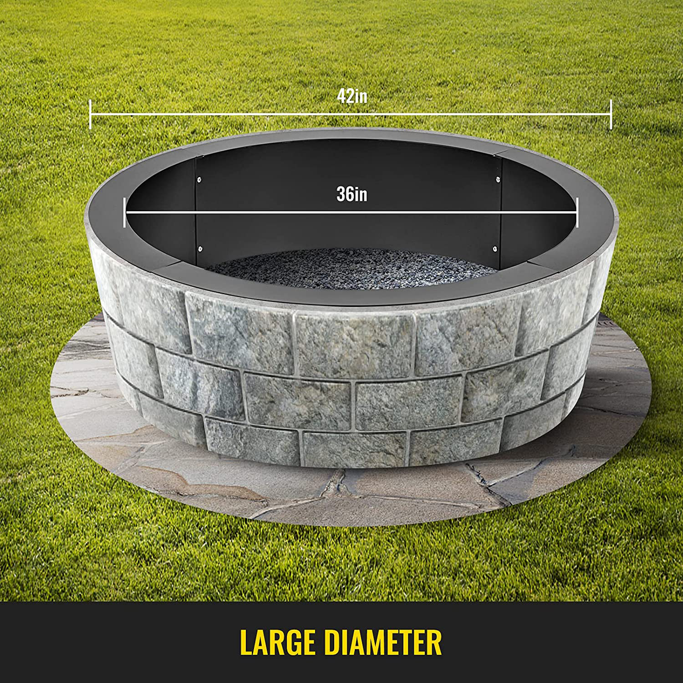 VBENLEM Fire Pit Ring 45-Inch Outer/39-Inch Inner Diameter, 3.0mm Thick Heavy Duty Solid Steel, Fire Pit Liner DIY Campfire Ring Above or In-Ground for Outdoor