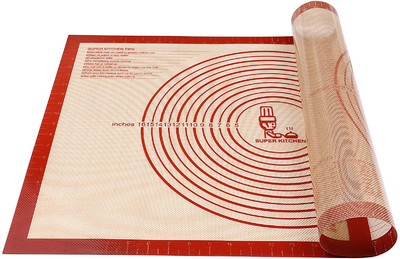 Large Silicone Pastry Baking Mat with Measurements,16 x 26 Inch Silicone Fondant Sheet, Non-Slip Mat Sticks to Countertop for Rolling Dough ，Pie and Baking Mat By Folksy Super Kitchen (16x26, Red)