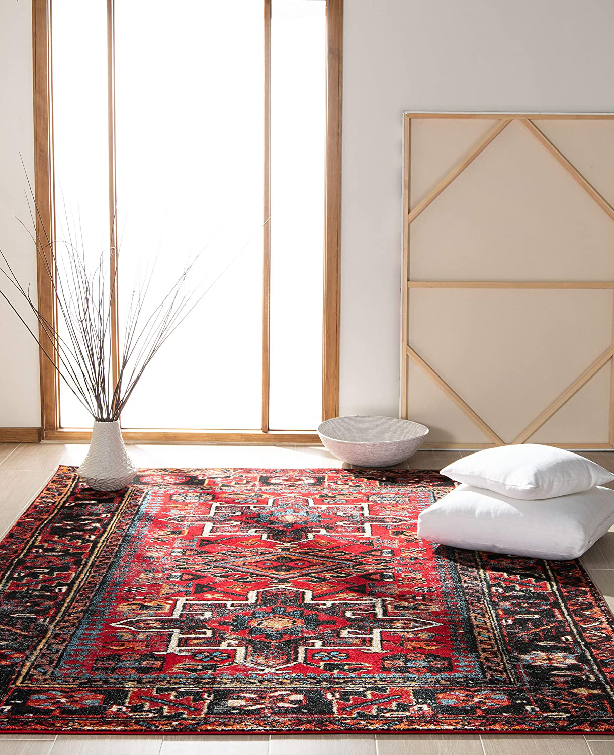 Safavieh Vintage Hamadan Collection VTH211N Oriental Traditional Persian Non-Shedding Stain Resistant Living Room Bedroom Area Rug 3' x 3' Square Light Blue/Black