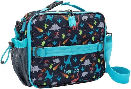 Bentgo Kids Prints Lunch Bag - Double Insulated, Durable, Water-Resistant Fabric with Interior and Exterior Zippered Pockets and External Bottle Holder- Ideal for Children of All Ages (Dinosaur)