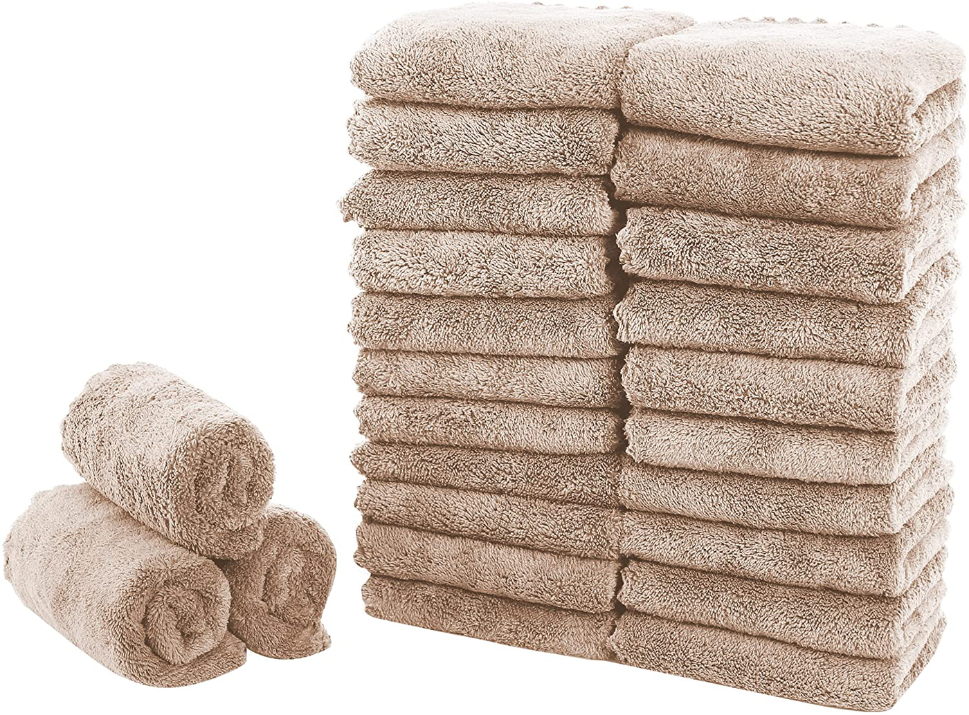 Sunny zzzZZ 24 Pack Kitchen Towels (Brown, 10 x 20 Inch) - Does Not Shed Fluff - No Odor Reusable Dish Towels, Premium Dish Cloths, Super Absorbent Coral Fleece Cleaning Towels
