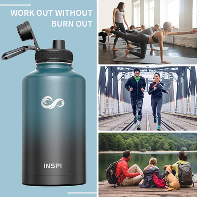 INSPI 64 oz Insulated Water Jug, Stainless Steel Water Bottle with Straw Spout Handle Lid, Double Wall Vacuum Water Flask, Sweat-proof Leak Proof Thermo Keep Beverages Cold or Hot, Indigo Black Ombre