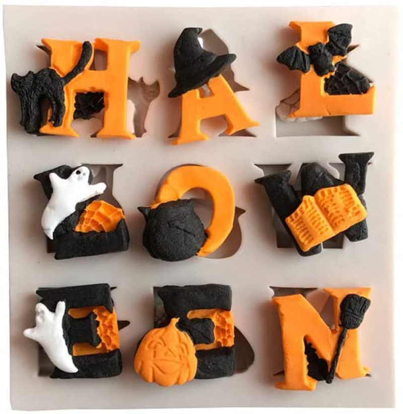 BESTONZON Halloween Letters Silicone Cake Mold Bakeware Set Cupcake Tray Baking Mold,Creative Cute(8 x 8 x0.7 cm)