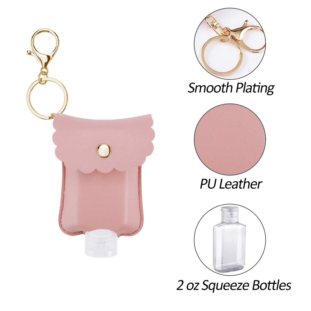 Hand Sanitizer Holder, 3 Pack Mini Hand Sanitizer Bulk Holder, Portable Squeeze Bottles 2oz with Leather Case Keychain