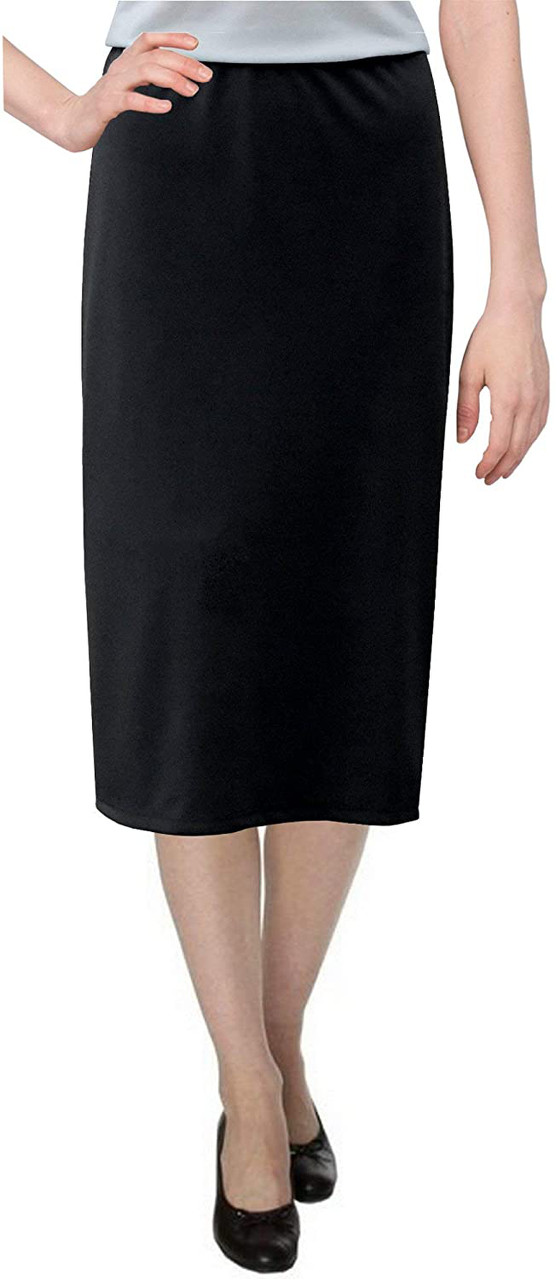 Baby'O Women's Basic Modest 26" Below The Knee Length Stretch Knit Straight Skirt