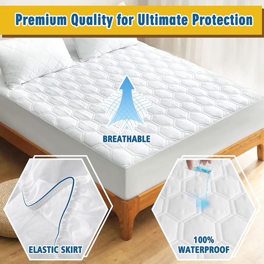 Waterproof Mattress Pad for Full Size Bed, Breathable Full Mattress Protector with 6-16 inches Deep Pocket, Quilted Alternative Hollow Cotton Filling Mattress Cover, White