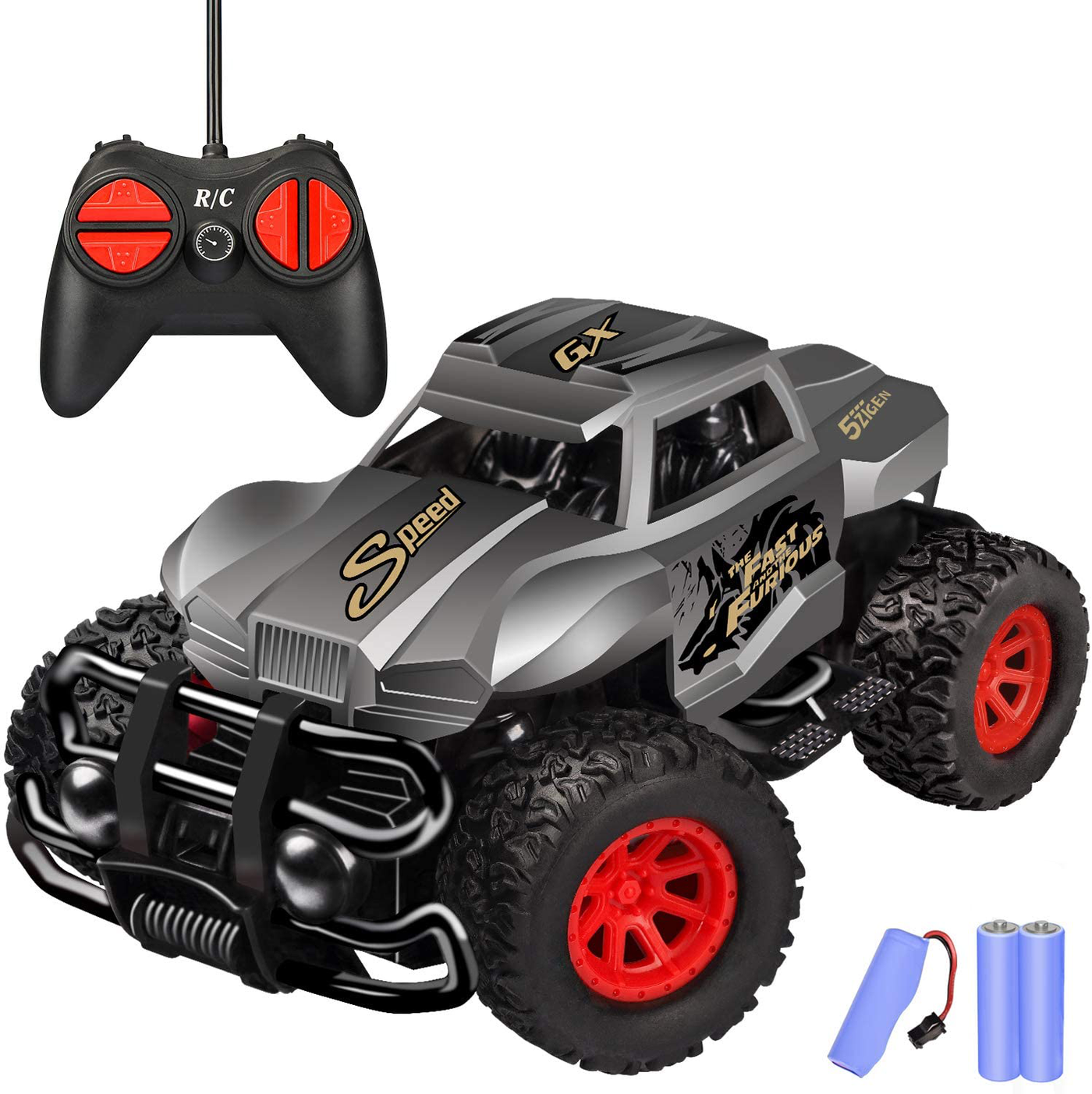 GaHoo Remote Control Car for Kids - Durable Non-Slip Off-Road Shockproof RC Racing Car (Gray) RC Toys Car for Ages 3 4 5 6 7 8 Year Old Boys and Girls Best Gifts