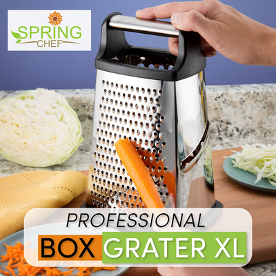 Spring Chef Professional Box Grater, Stainless Steel with 4 Sides, Best for Parmesan Cheese, Vegetables, Ginger, XL Size, Mango