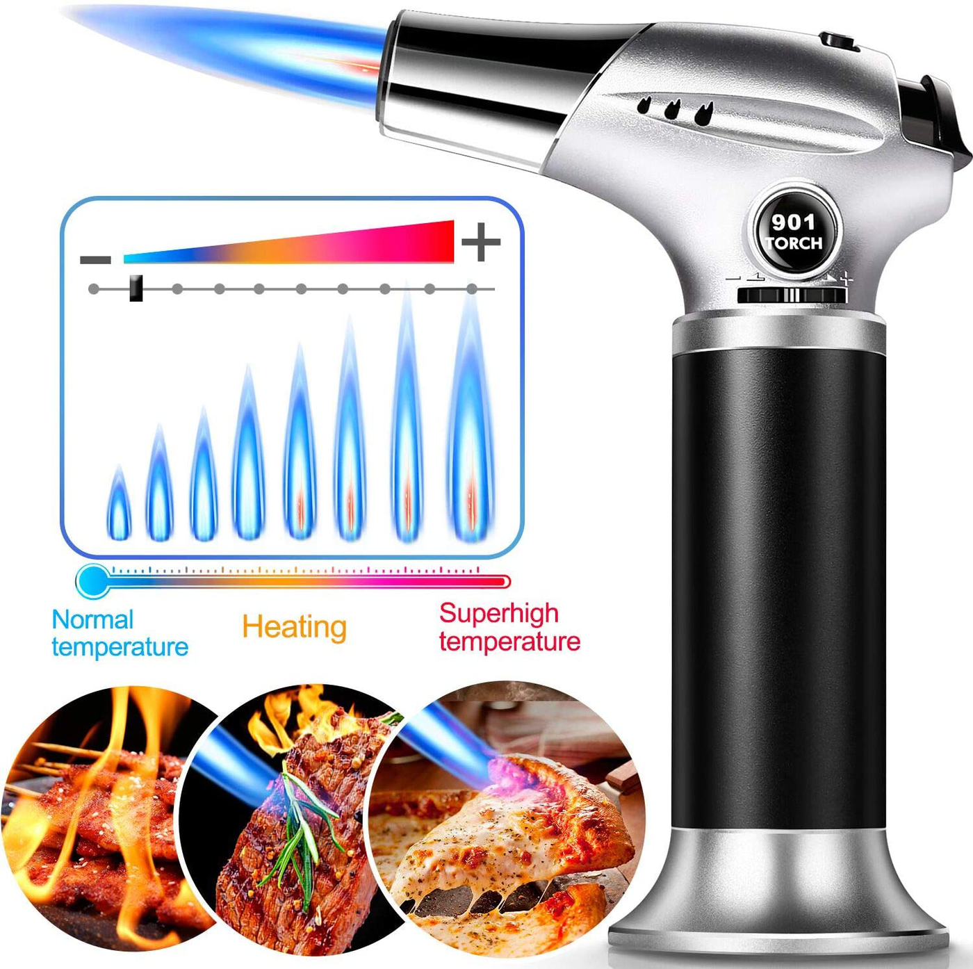 Culinary Butane Torch, Kitchen Refillable Butane Blow Torch with Safety Lock and Adjustable Flame for Crafts Cooking BBQ Baking Brulee Creme Desserts DIY Soldering (Butane Gas Not Included)
