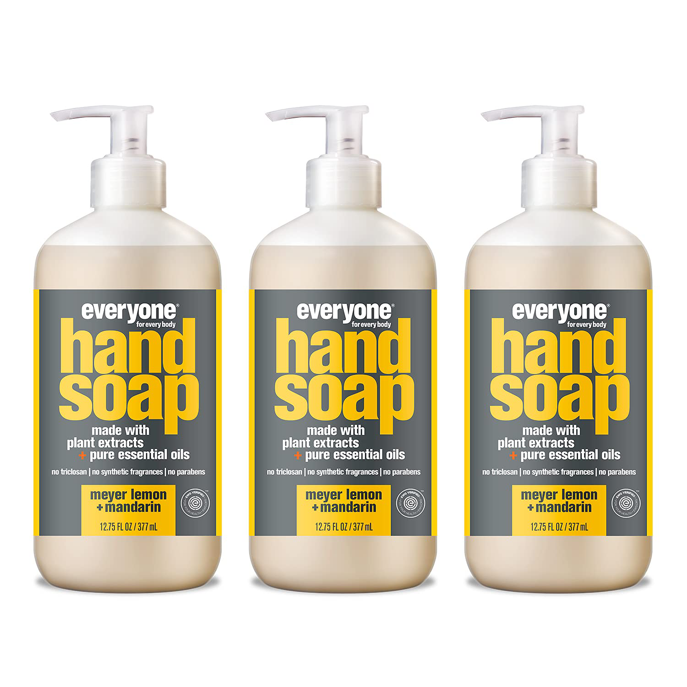 Everyone Liquid Hand Soap, 12.75 Ounce (Pack of 3), Ruby Grapefruit, Plant-Based Cleanser with Pure Essential Oils (Packaging May Vary)