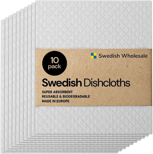 Swedish Wholesale Swedish Dish Cloths - Pack of 10, Reusable, Absorbent Hand Towels for Kitchen, Bathroom and Cleaning Counters - Cellulose Sponge Cloth - White