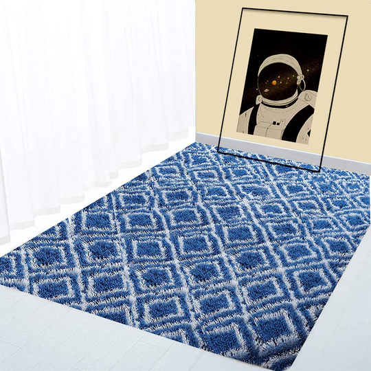 BOYASEN Ultra Soft Indoor Modern Area Rugs Fluffy Living Room Carpets for Children Bedroom Home Decor Nursery Rug (4 x 5 ft, Dark Blue Square)