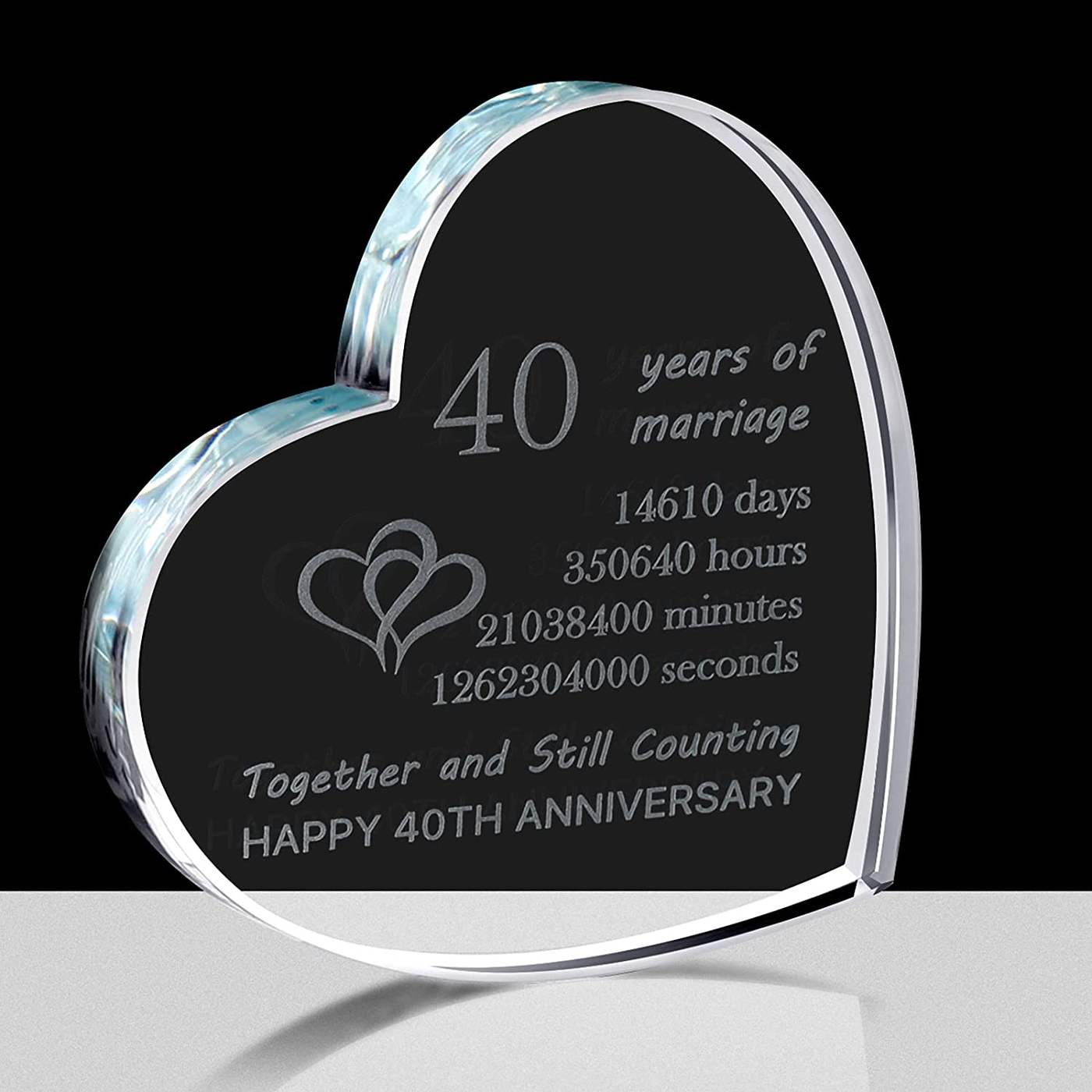 CQNET 15th Wedding Anniversary Crystal Heart Couple Engraved Glass 15 Year Valentine's Day Anniversary Birthday Gift for Him or Her (15th)