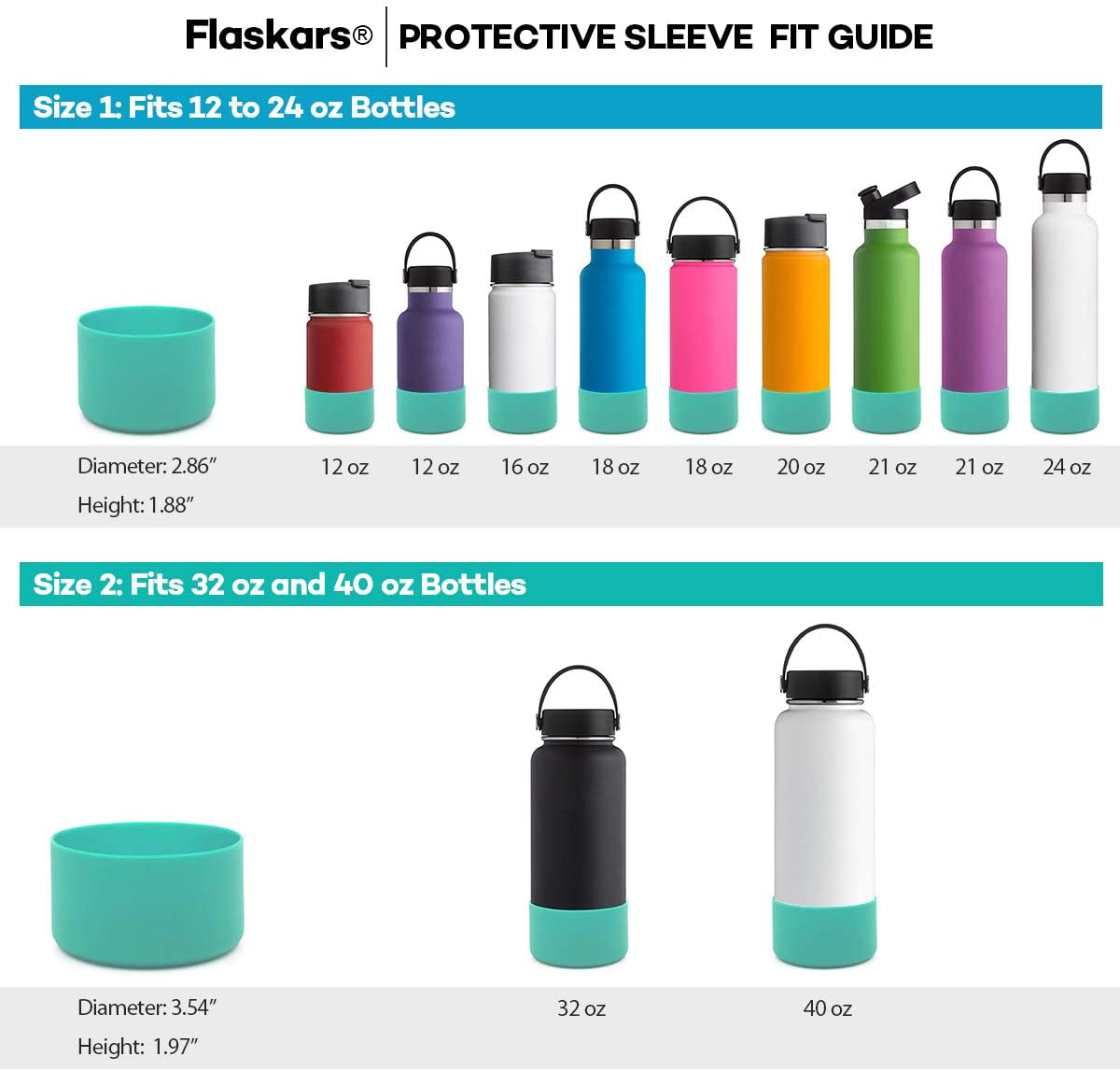 Flaskars Protective Silicone Boot for 12oz - 40 oz Hydro Sport Water Bottles Flask Anti-Slip Bottom Sleeve Cover