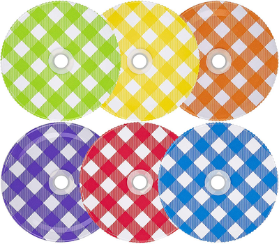 Southern Homewares Gingham Checkered Pattern Mason Jar Lids W/ Hole For Straws Perfect Gift or Party Favor Set 6