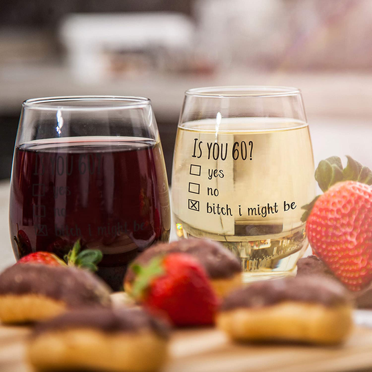 60th Birthday Gifts for Women and Men Wine Glass - Funny Is You 60 Gift Idea for Mom Dad Husband Wife – 60 Year Old Party Supplies Decorations for Him, Her - 15oz