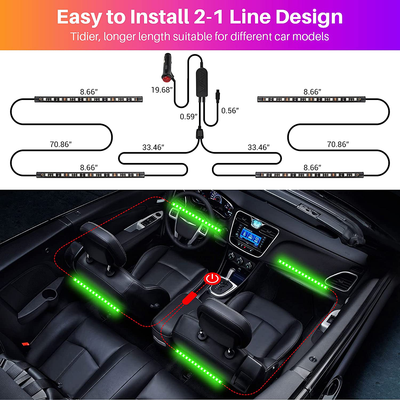 Interior Car Lights, Ropelux Car Led Lights 4pcs , Led Light Strips for Cars with App and Remote Control, Music Sync, Upgrade 2-In-1 Design, Waterproof Under Dash Lighting Kit with Car Charger, Dc 12v