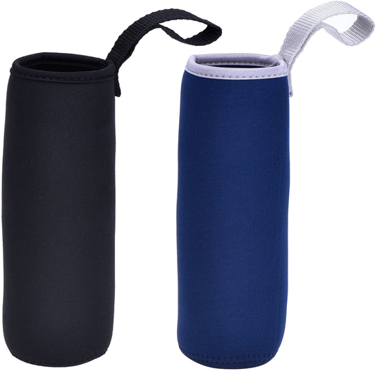 Mudder 2 Pieces Water Bottle Sleeve Neoprene Carrier Nylon Bottle Sleeve for 19.4 oz Glass Water Bottle, 550 ml (Black and Navy Blue)