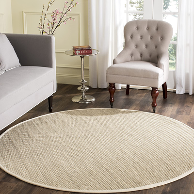 Safavieh Natural Fiber Collection NF143C Border Sisal Area Rug, 4' x 4' Round, Marble / Beige