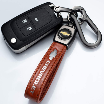 Genuine Leather Car Key Chain Suit for Chevrolet Car Logo Keychain Suit for Chevrolet Chevy Car Suburban Tahoe Malibu Camaro Cruze Equinox Sonic Key Chain Keyring Styling Decoration Accessories(Brown)