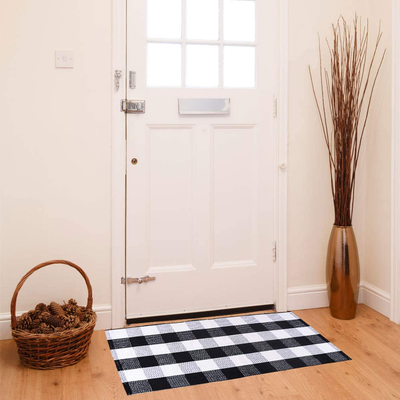 Carvapet Buffalo Checkered Area Rug Navy Blue White Checkered Carpet Buffalo Plaid Rugs 23.6 x 51.2 Inch Indoor and Outdoor Welcome Doormat for Entryway,Porch, Kitchen, Bathroom