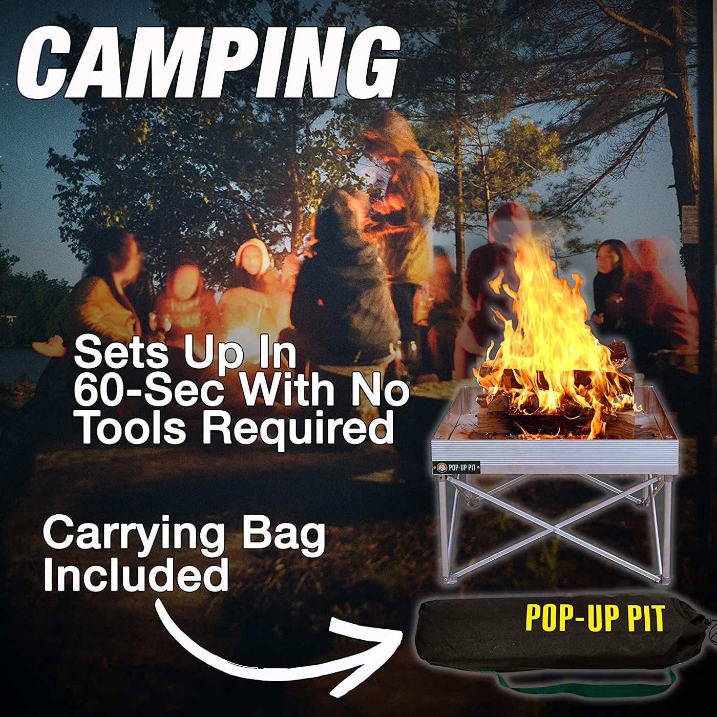 Pop-Up Fire Pit | Portable and Lightweight | Fullsize 24 Inch | Weighs 7 lbs. | Never Rust Fire Pit | Heat Shield NOT Included