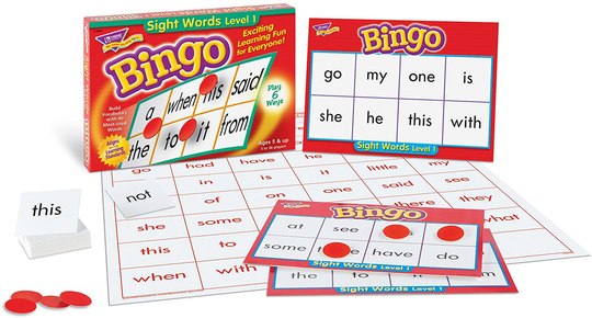 Sight Words Bingo - Language Building Skill Game for Home or Classroom Build Vocabulary with 46 Most-Used Words, 3 - 36 players, Age 5 and up