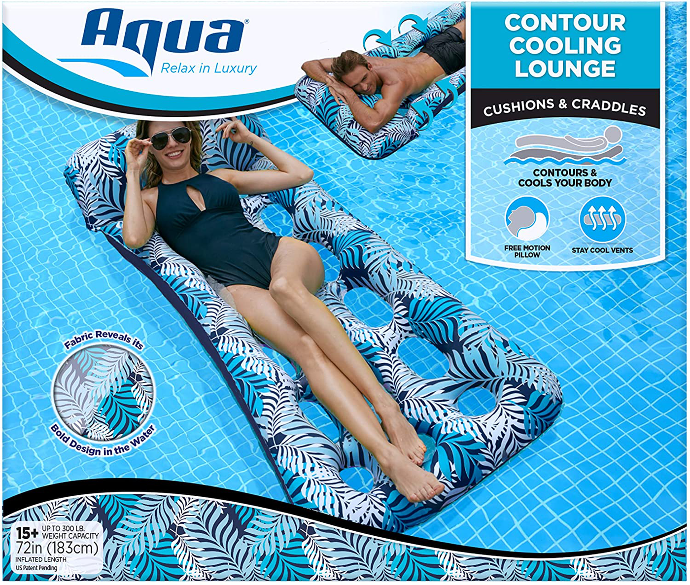 AQUA Zero Gravity Pool Chair Lounge, Inflatable Pool Chair, Adult Pool Float, Heavy Duty, Blue Fern